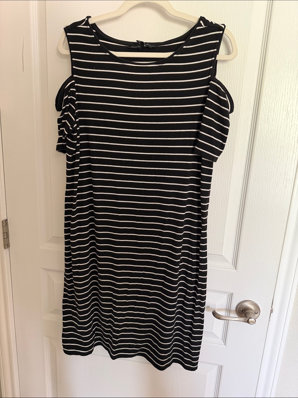 White House Black Market Black & White Striped Cold-Shoulder Midi Dress